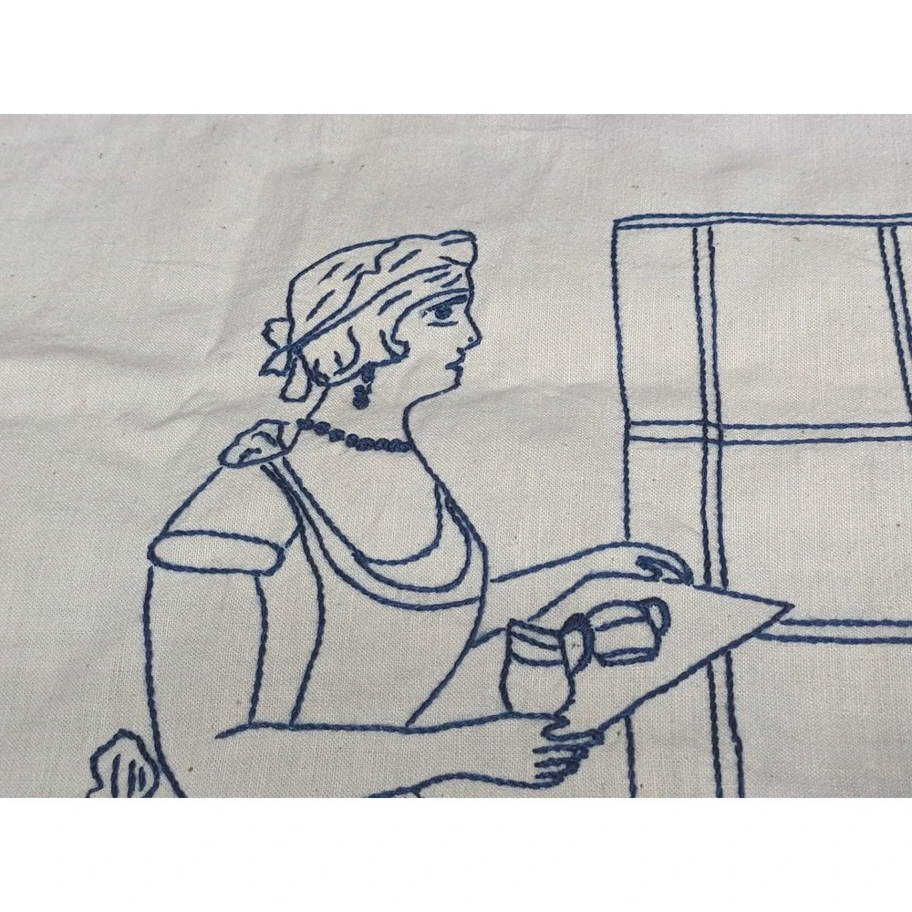 Vintage Polish Smacznego Hand Embroidered Wall Hanging Blue White Folk Art 35x24